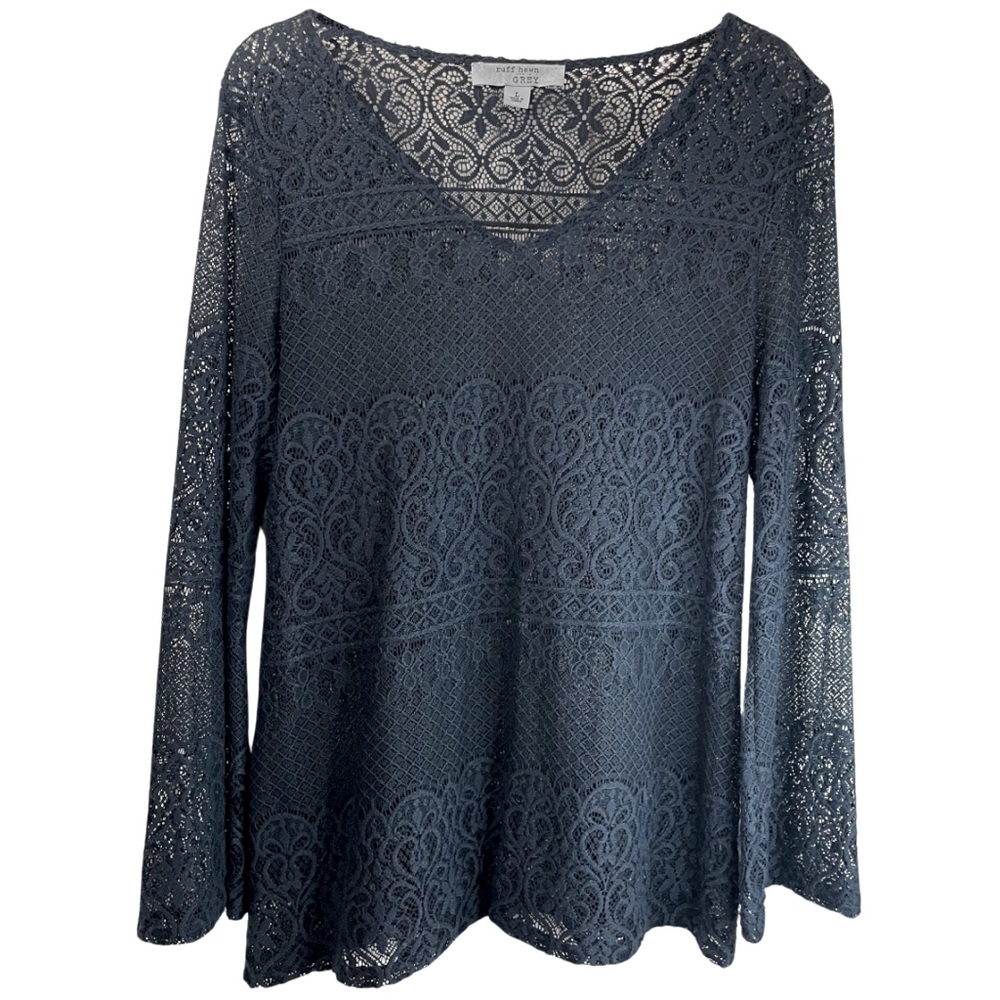 Ruff Hewn Black Lace Top Long Sleeve Size L